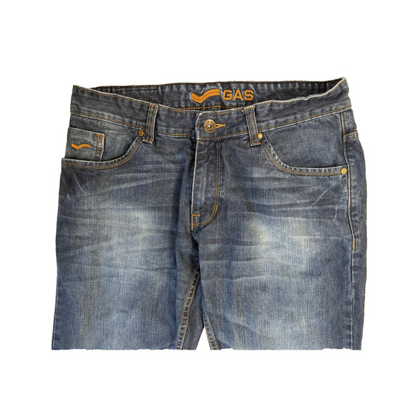 Gas Distressed Jeans Mens 36x34 Blue Denim Straight Leg Faded Back Pocket Hit - Picture 3 of 8